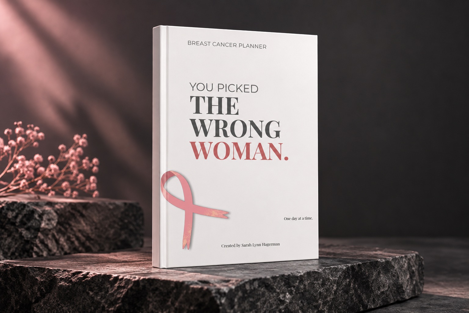 Styled hardcover mockup of You Picked the Wrong Woman on charcoal stone