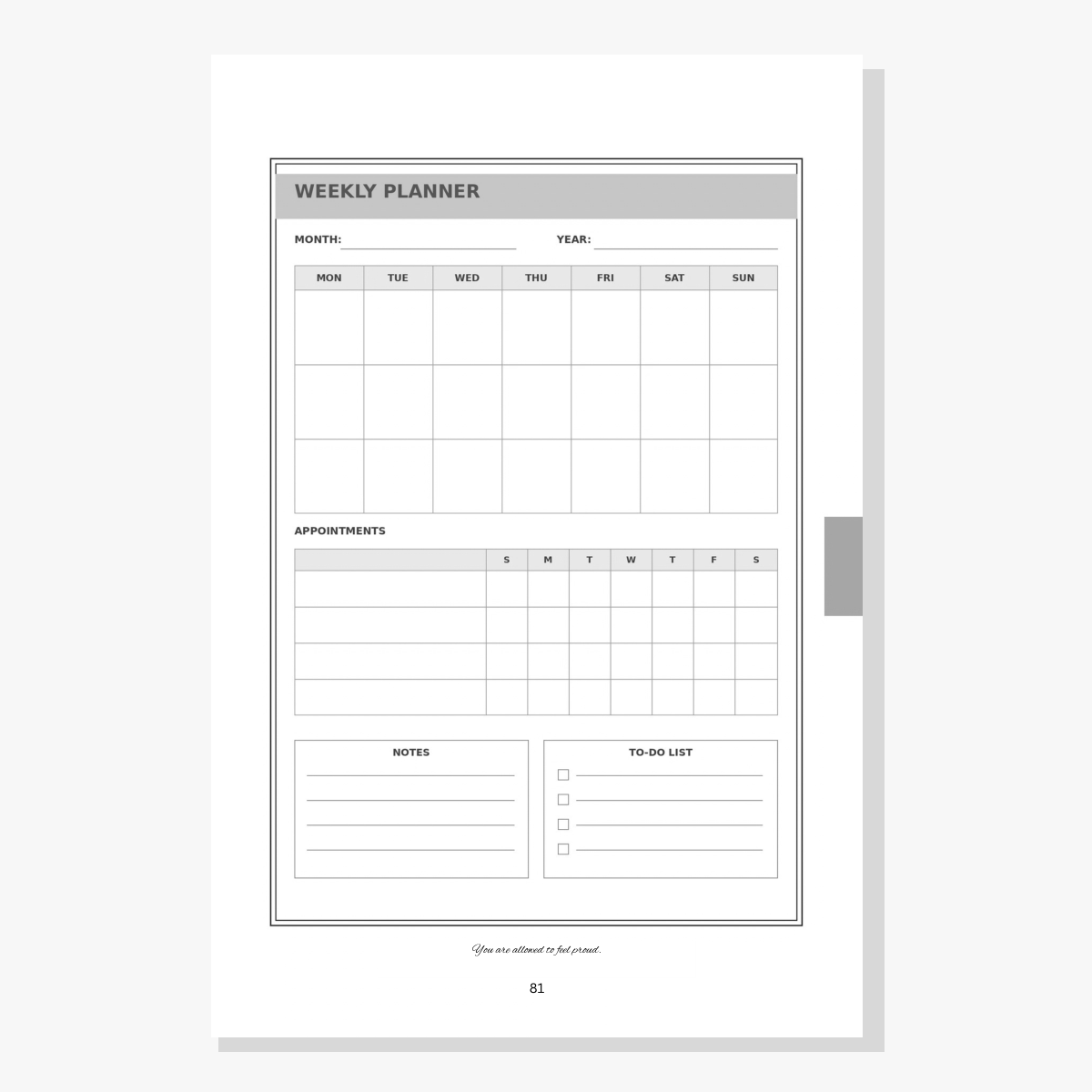 Published weekly planning page